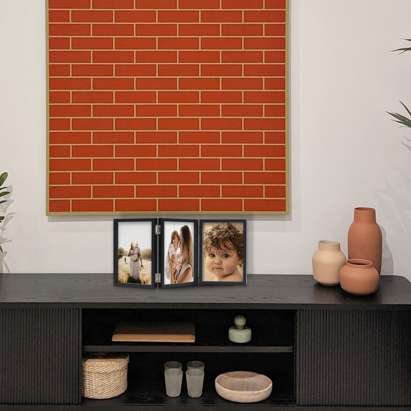 WUTL 3 Picture Frame 4x6 Black Triple Hinged MDF Wood with Glass Front Three Opening Photo Frame Stand Vertical on Tabletop - Image 5